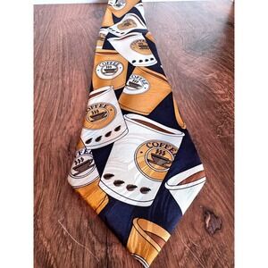 Keith Daniels Caffein Explosion Coffee Print‎ Silk Novelty Tie
